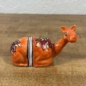 Camel W/ Floral Design Ceramic Salt & Pepper Shakers Orange